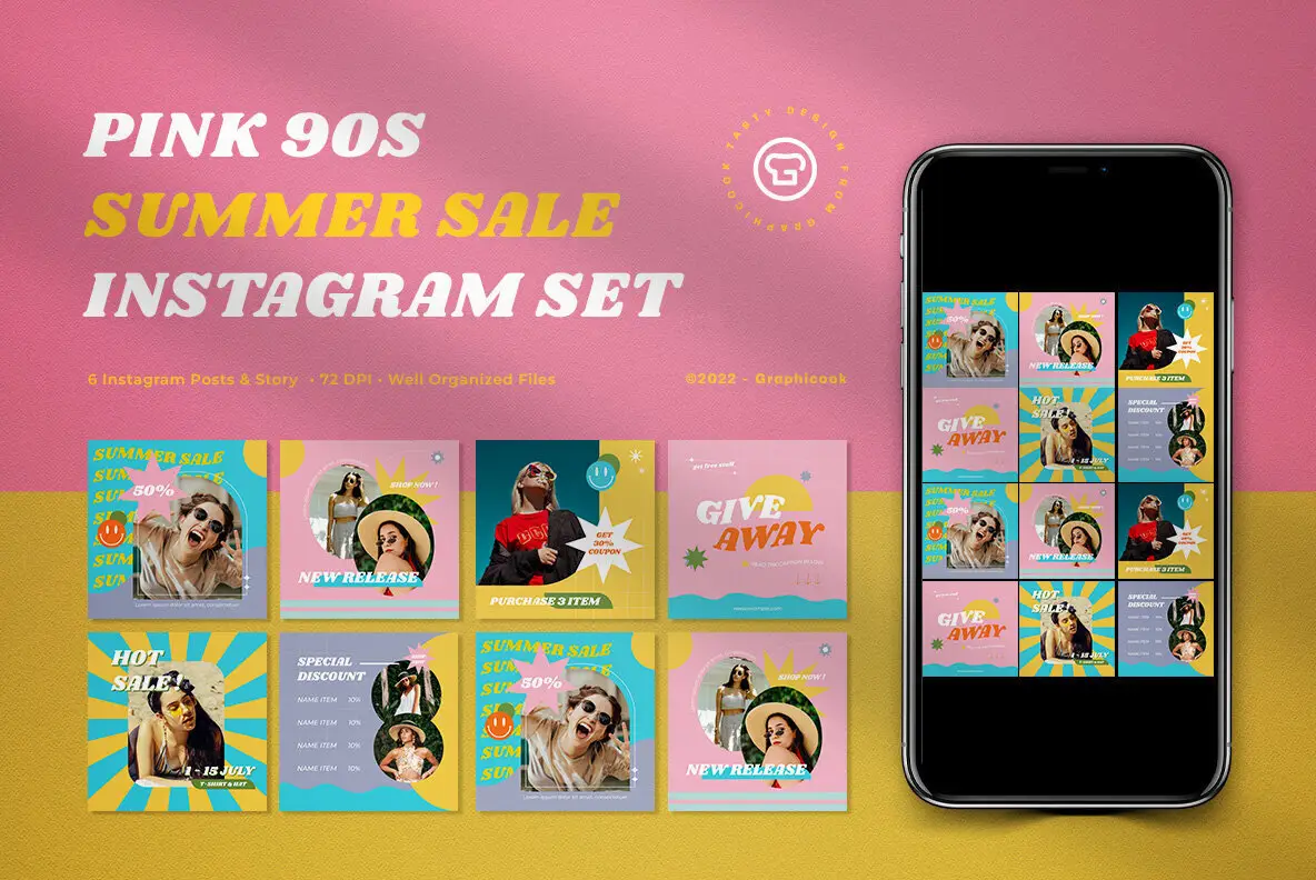 Pink 90s Summer Sale Instagram Pack