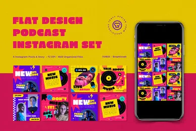 Yellow Flat Design Podcast Instagram Pack