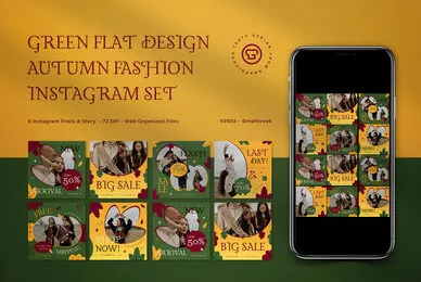 Green Flat Design Autumn Fashion Instagram Pack
