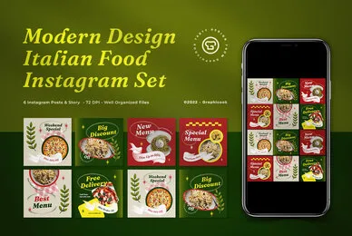 Green Modern Design Italian Food Instagram Pack