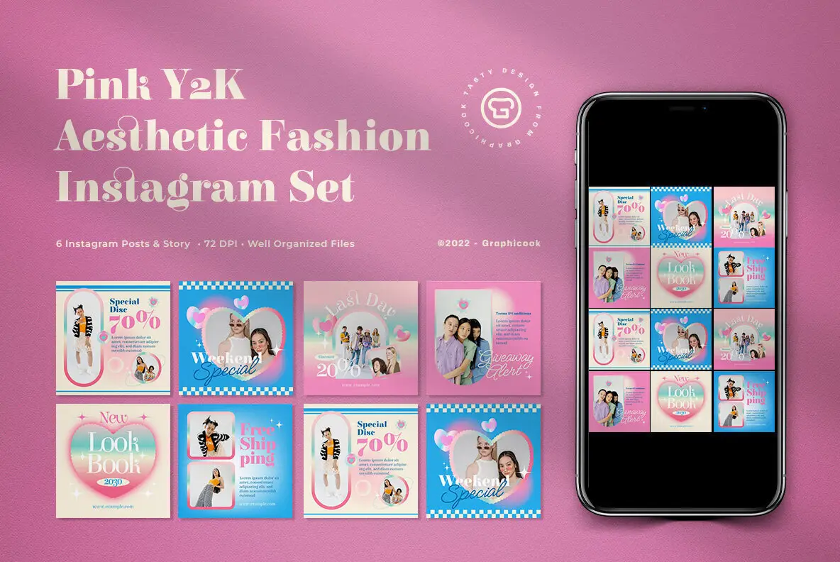 Pink Y2K Aesthetic Fashion Instagram Pack Graphics - YouWorkForThem