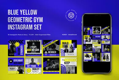 Blue Yellow Geometric Gym Instagram Pack