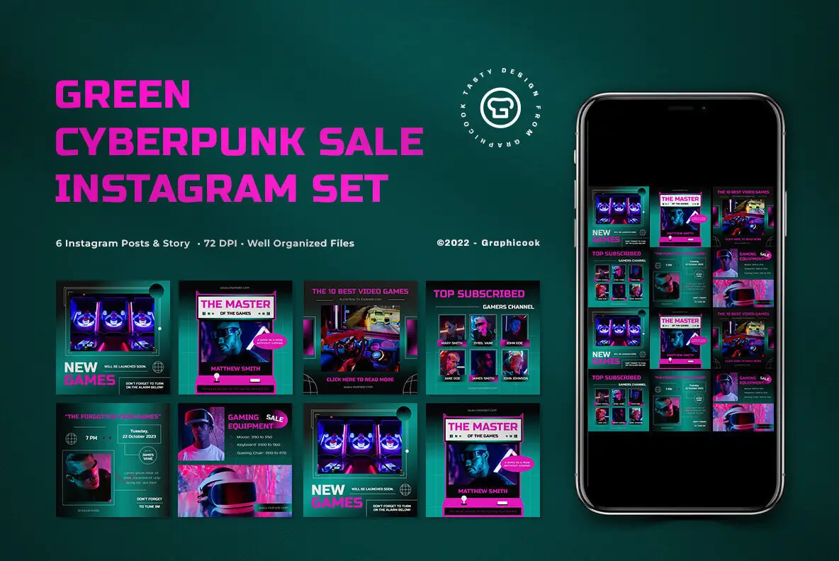 Green Cyberpunk Video Games Sale Instagram Pack