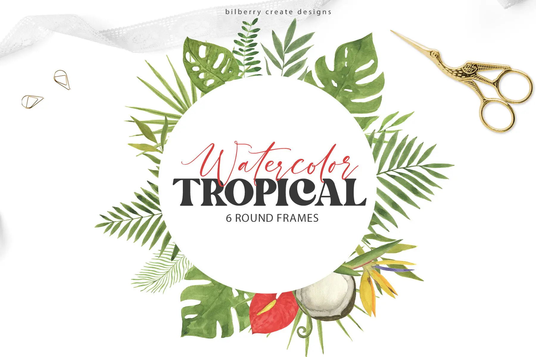 Watercolor Tropical Art Set Graphics YouWorkForThem