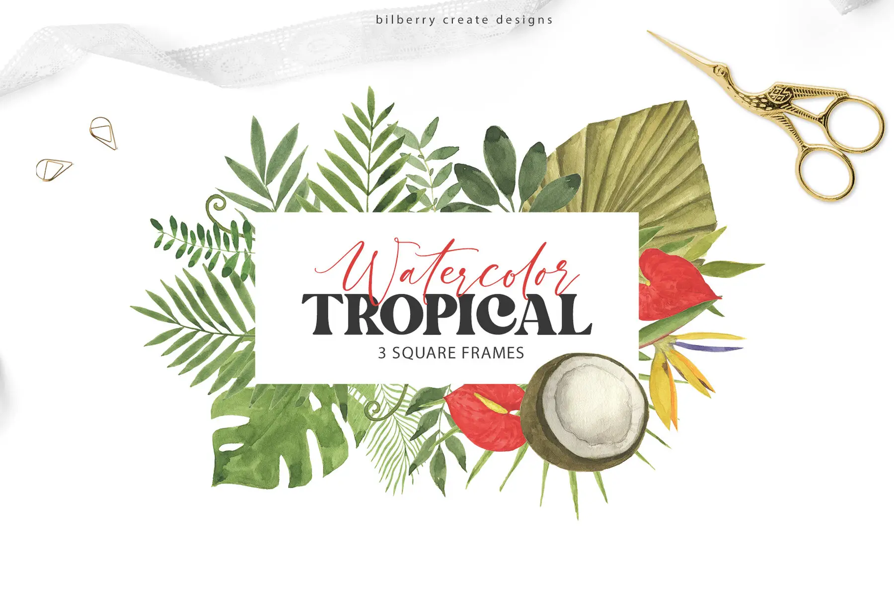 Watercolor Tropical Art Set Graphics YouWorkForThem