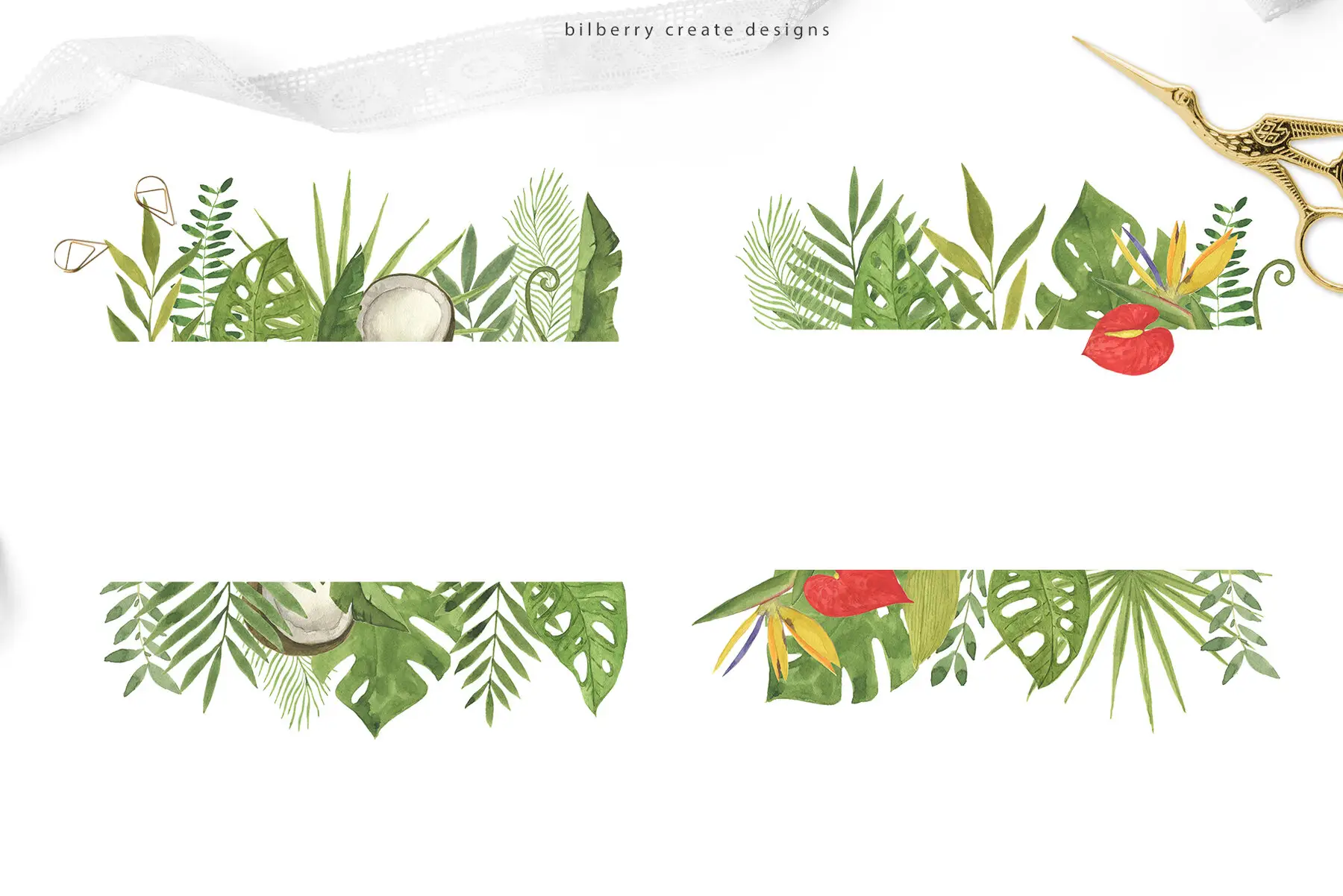 Watercolor Tropical Art Set Graphics YouWorkForThem