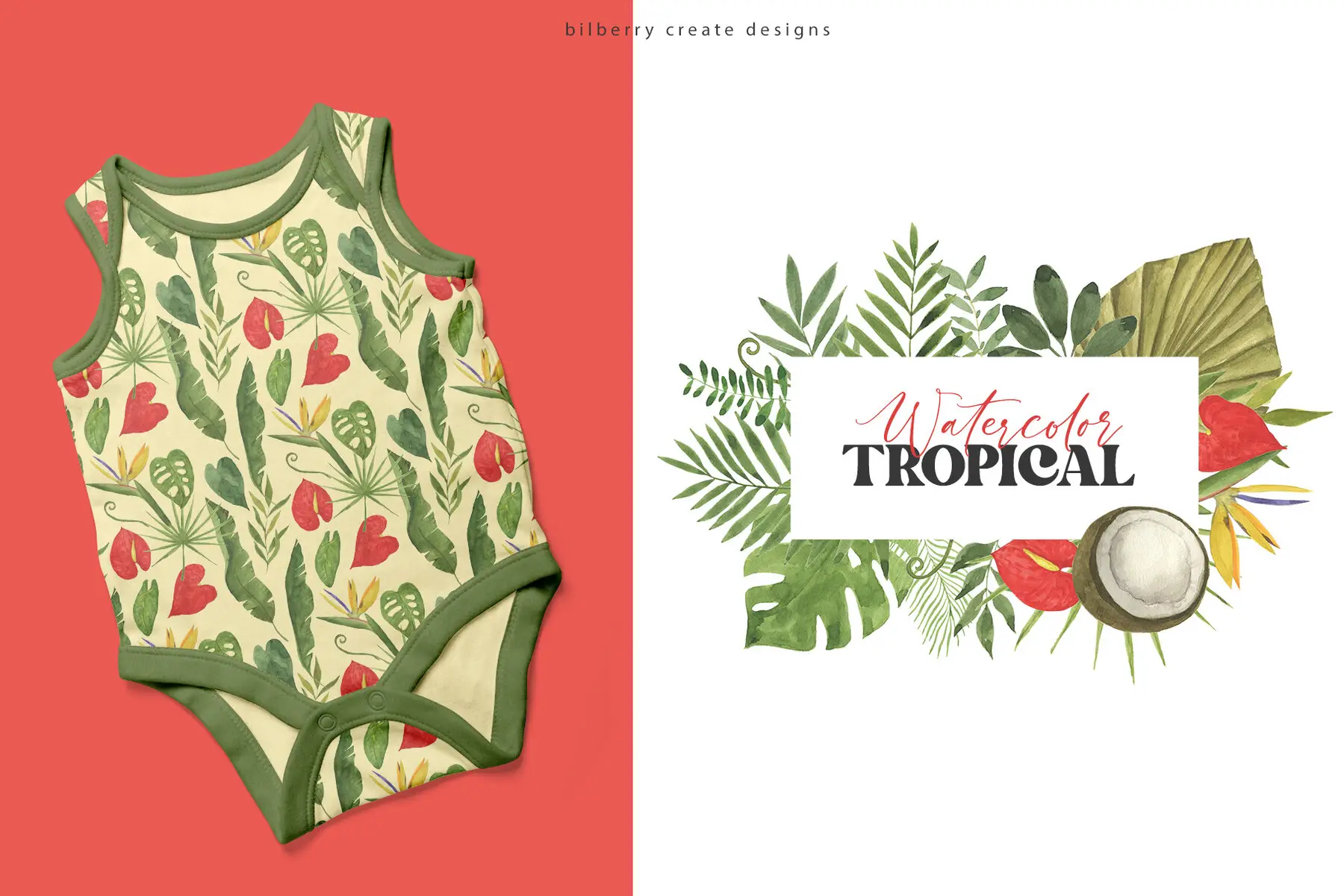 Watercolor Tropical Art Set Graphics YouWorkForThem