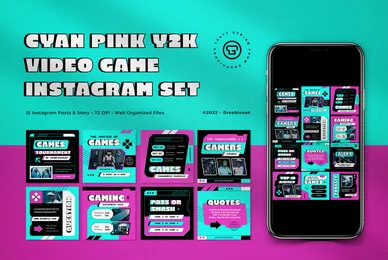Cyan Pink Y2K Video Game Instagram Pack