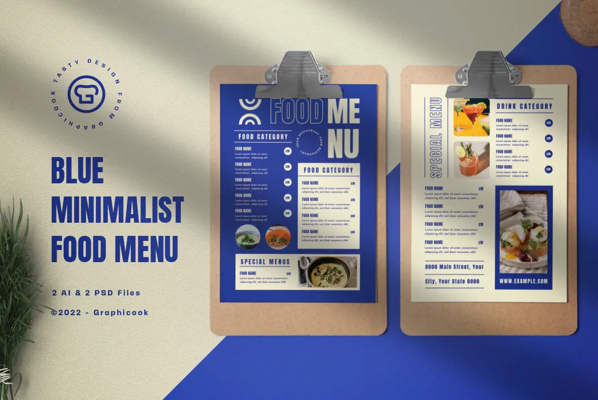 Blue Minimalist Food Menu