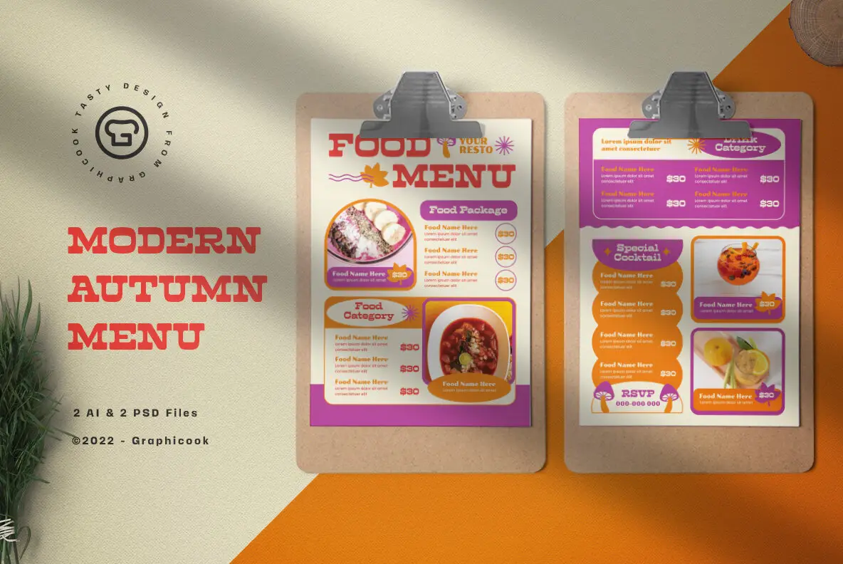 Orange Modern Food Menu