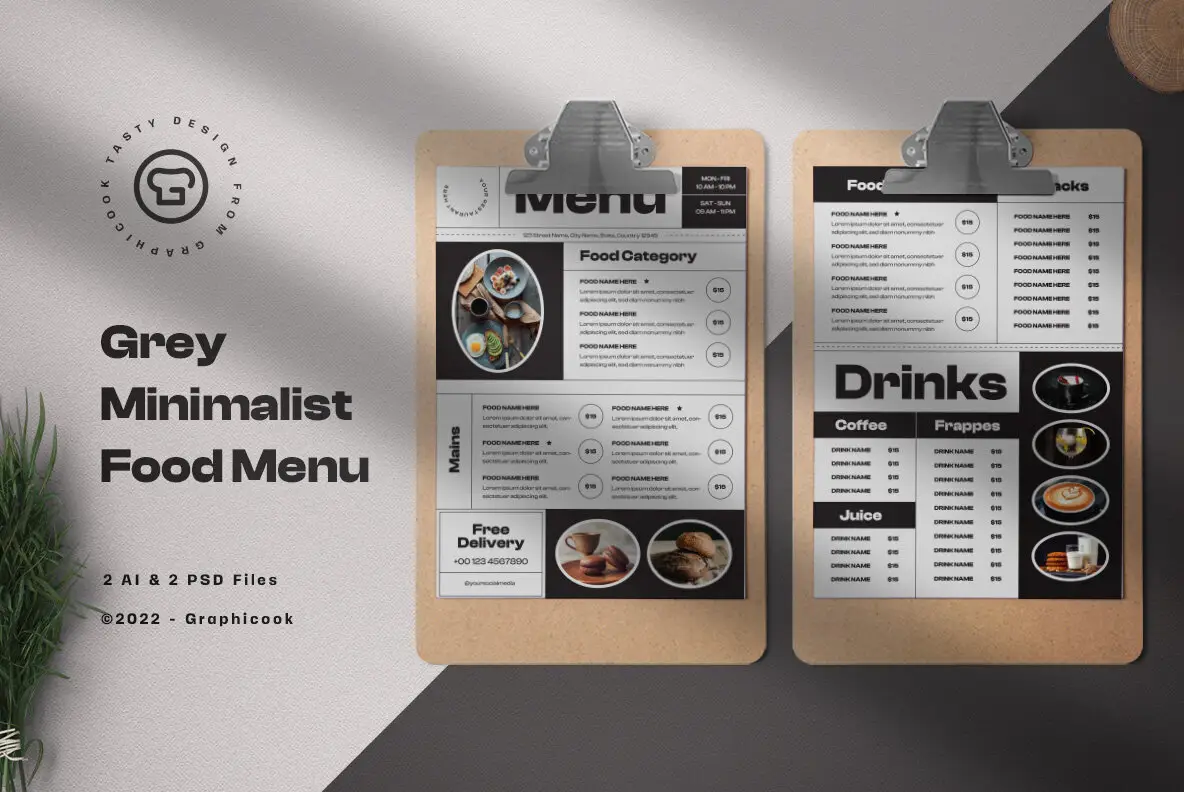 Grey Minimalist Restaurant Food Menu