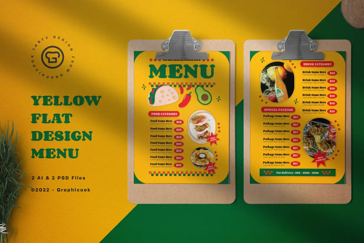 Yellow Flat Design Mexico Food Menu