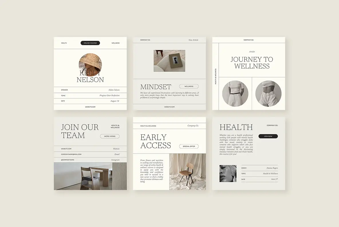 Wellness Instagram Social Media Pack Canva PS Instagram - YouWorkForThem