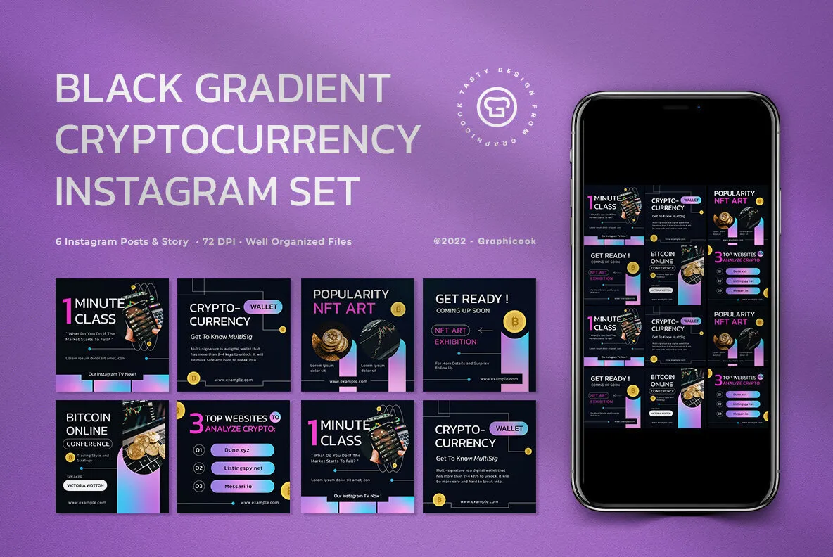 Black Gradient Crypto Instagram Pack