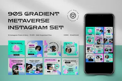 Green 90s Gradient Metaverse Instagram Pack