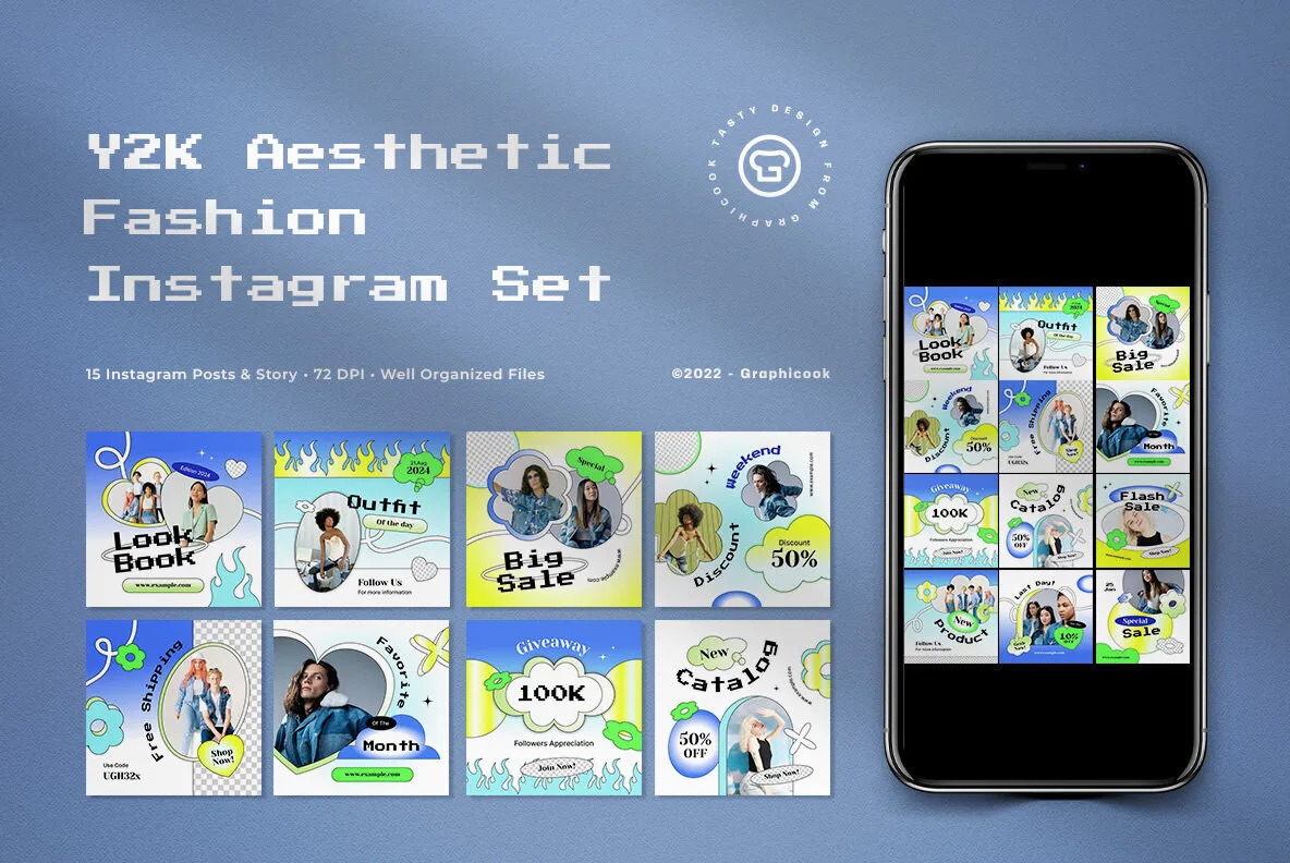 Blue Y2K Aesthetic Fashion Instagram Pack