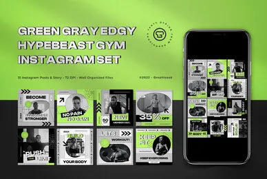 Green and Gray Edgy Hypebeast Gym Instagram Pack