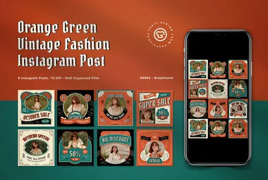 Orange and Green Vintage Fashion Instagram Pack