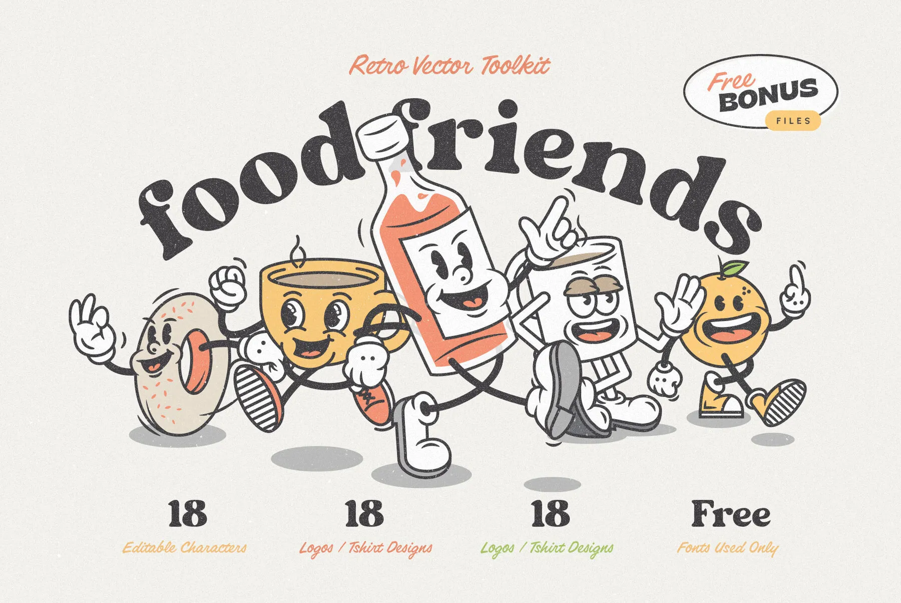 Food Friends  - Vintage Mascot Logos Characters Graphics -  YouWorkForThem