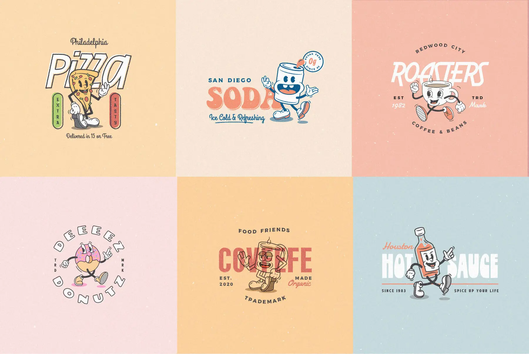 Food Friends v2.0 - Vintage Mascot Logos Characters Graphics ...