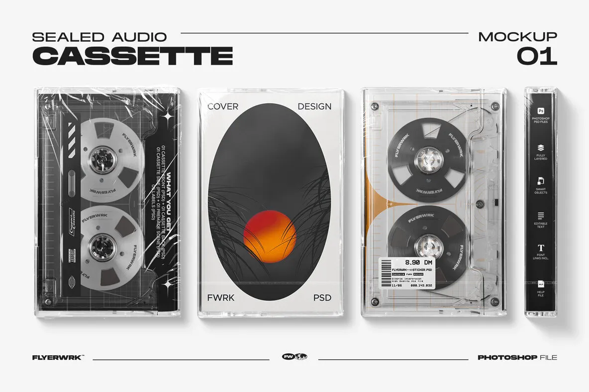 Blank cassette tape box design mockup, isolated.Vintage cassete