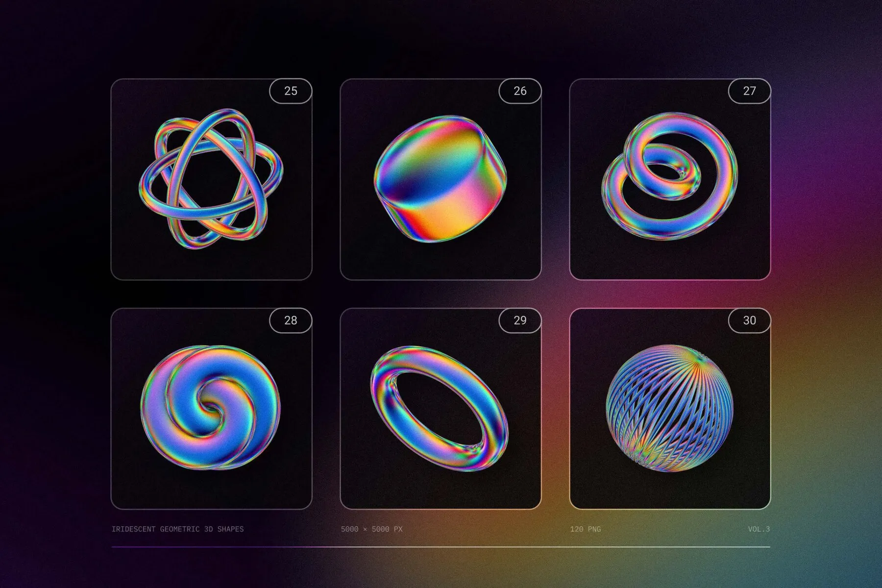 120 Iridescent geometric 3D shapes pack Vol.3 Graphics - YouWorkForThem