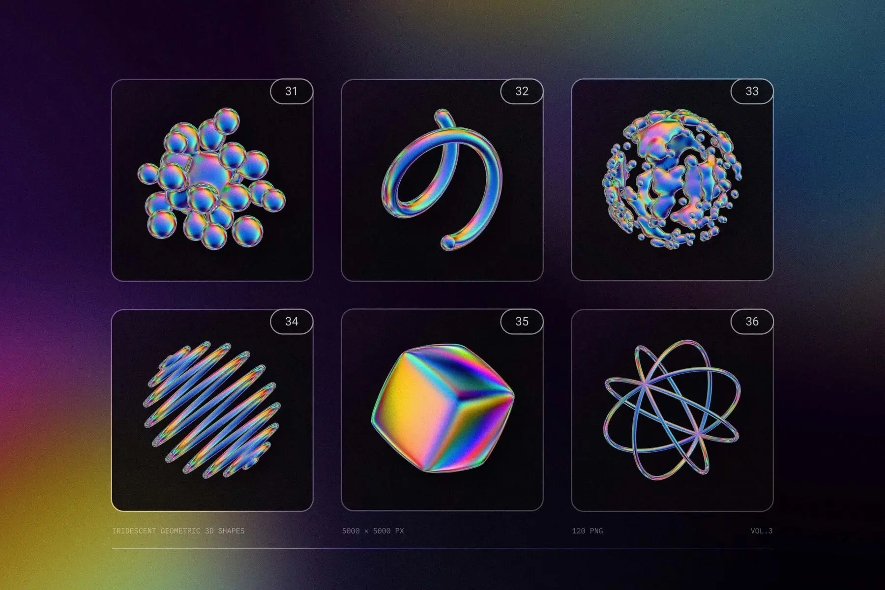 120 Iridescent geometric 3D shapes pack Vol.3 3D - YouWorkForThem
