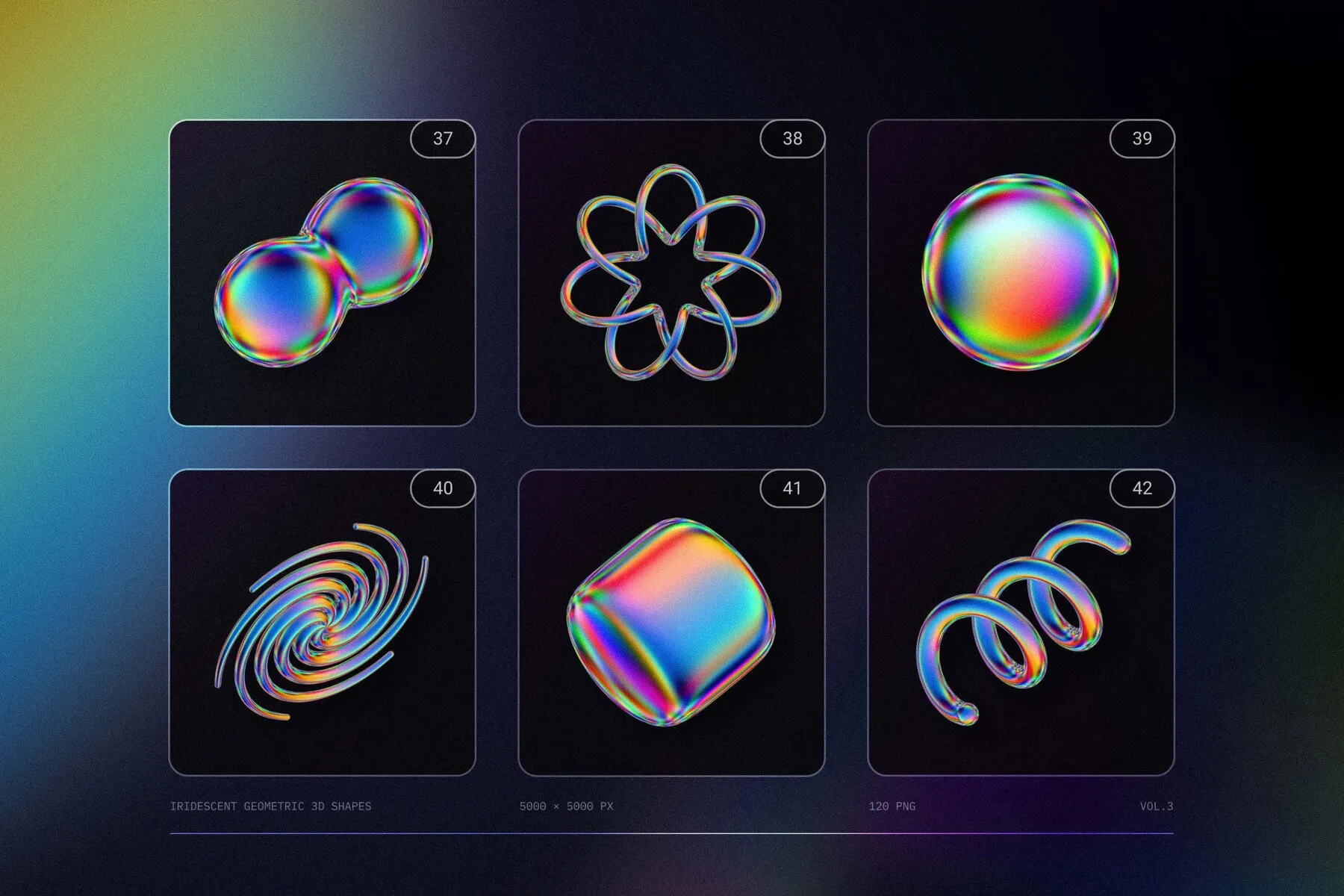 120 Iridescent geometric 3D shapes pack Vol.3 Graphics - YouWorkForThem