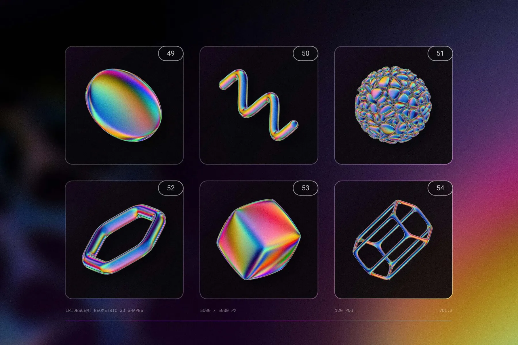 120 Iridescent geometric 3D shapes pack Vol.3 Graphics - YouWorkForThem