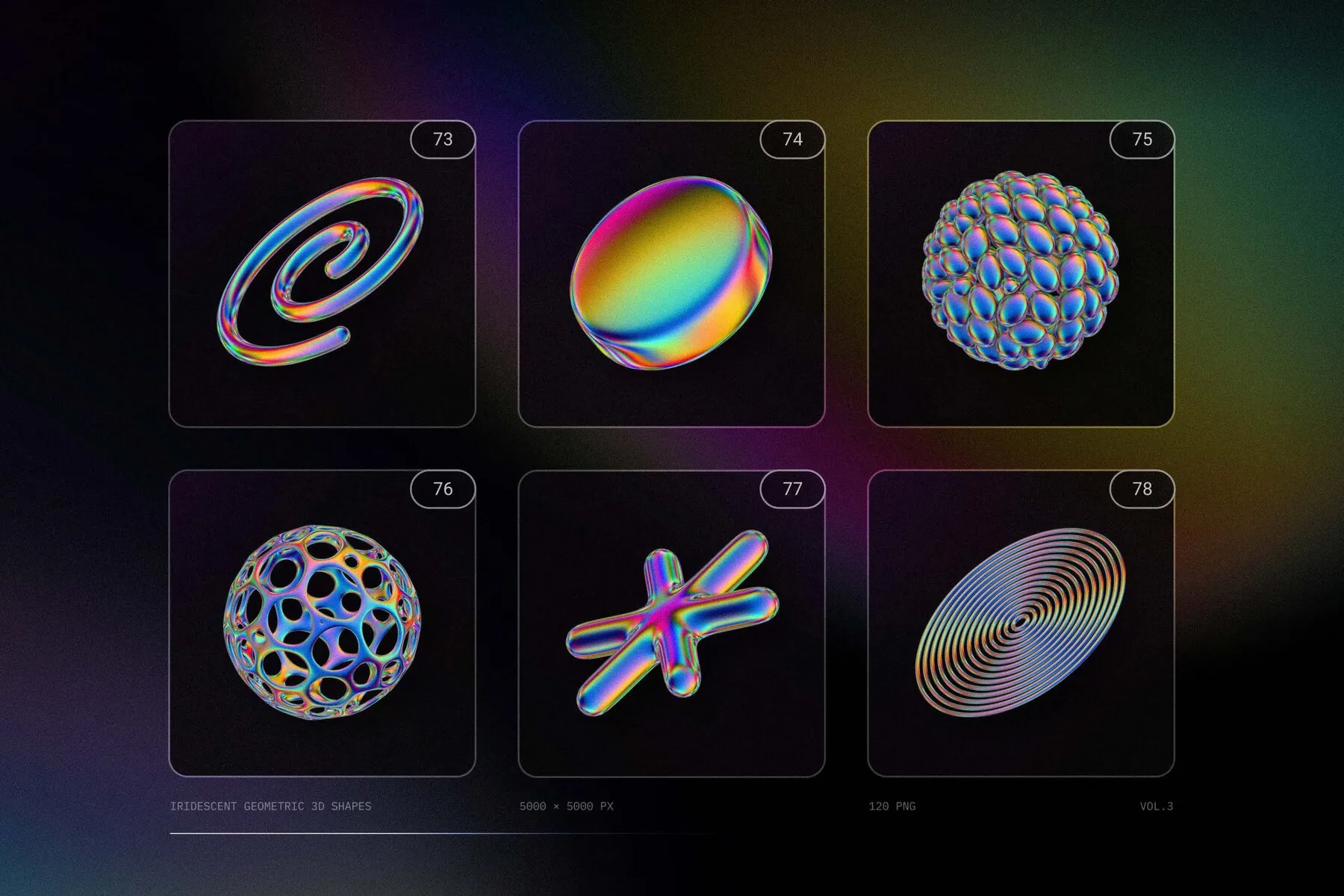 120 Iridescent geometric 3D shapes pack Vol.3 Graphics - YouWorkForThem