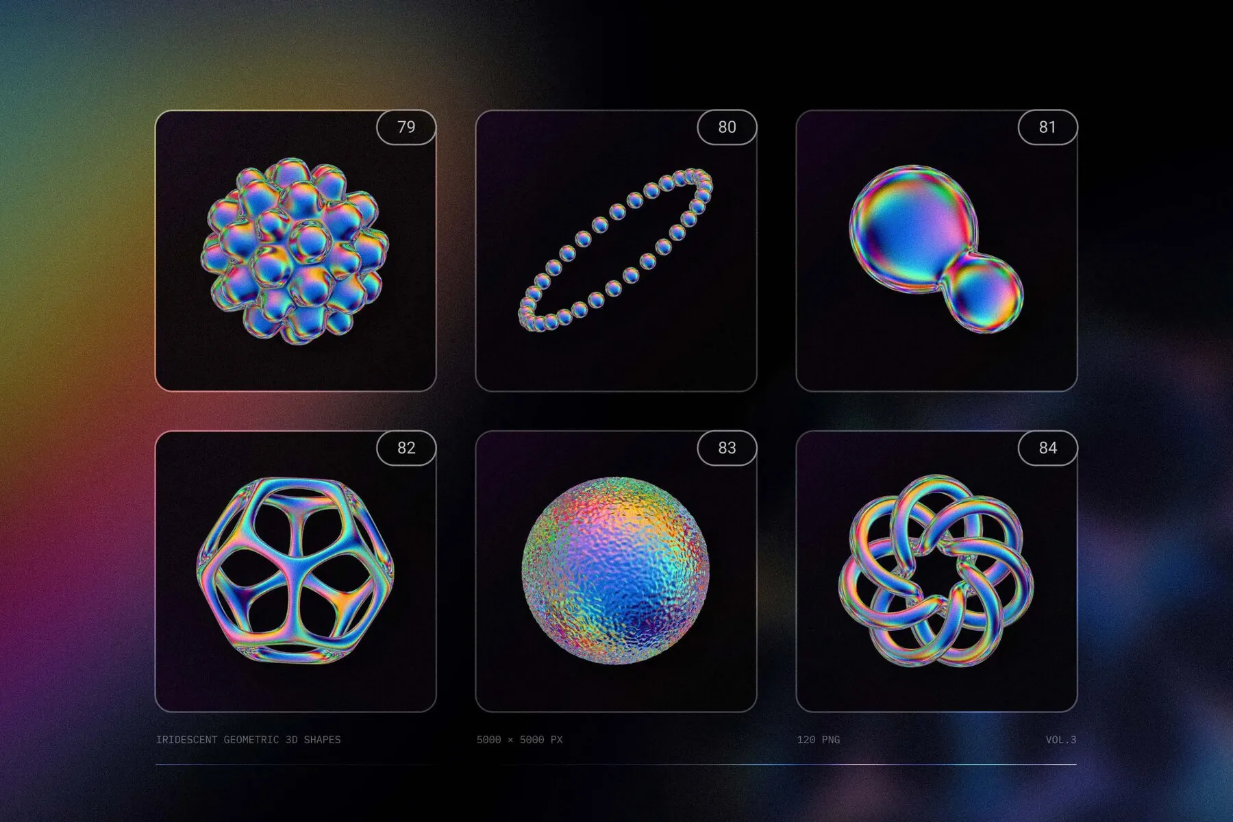 120 Iridescent geometric 3D shapes pack Vol.3 Graphics - YouWorkForThem