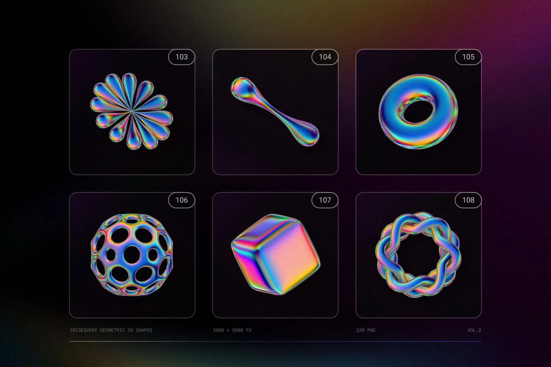 120 Iridescent geometric 3D shapes pack Vol.3 Graphics - YouWorkForThem