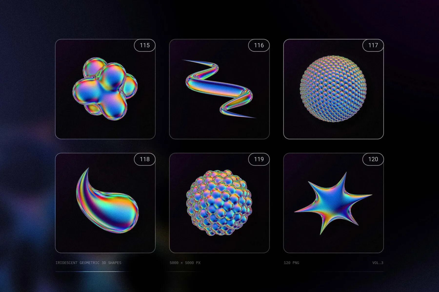 120 Iridescent geometric 3D shapes pack Vol.3 Graphics - YouWorkForThem