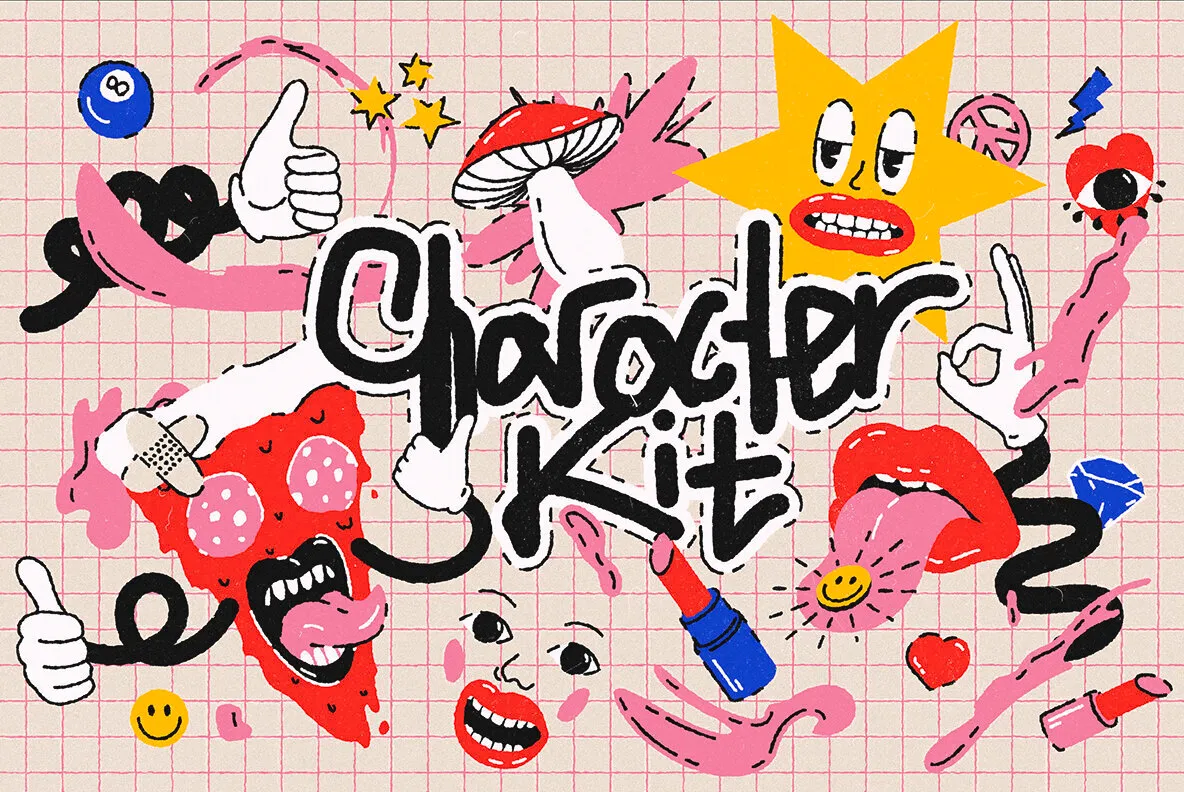Vector Bold Doodle Characters Kit