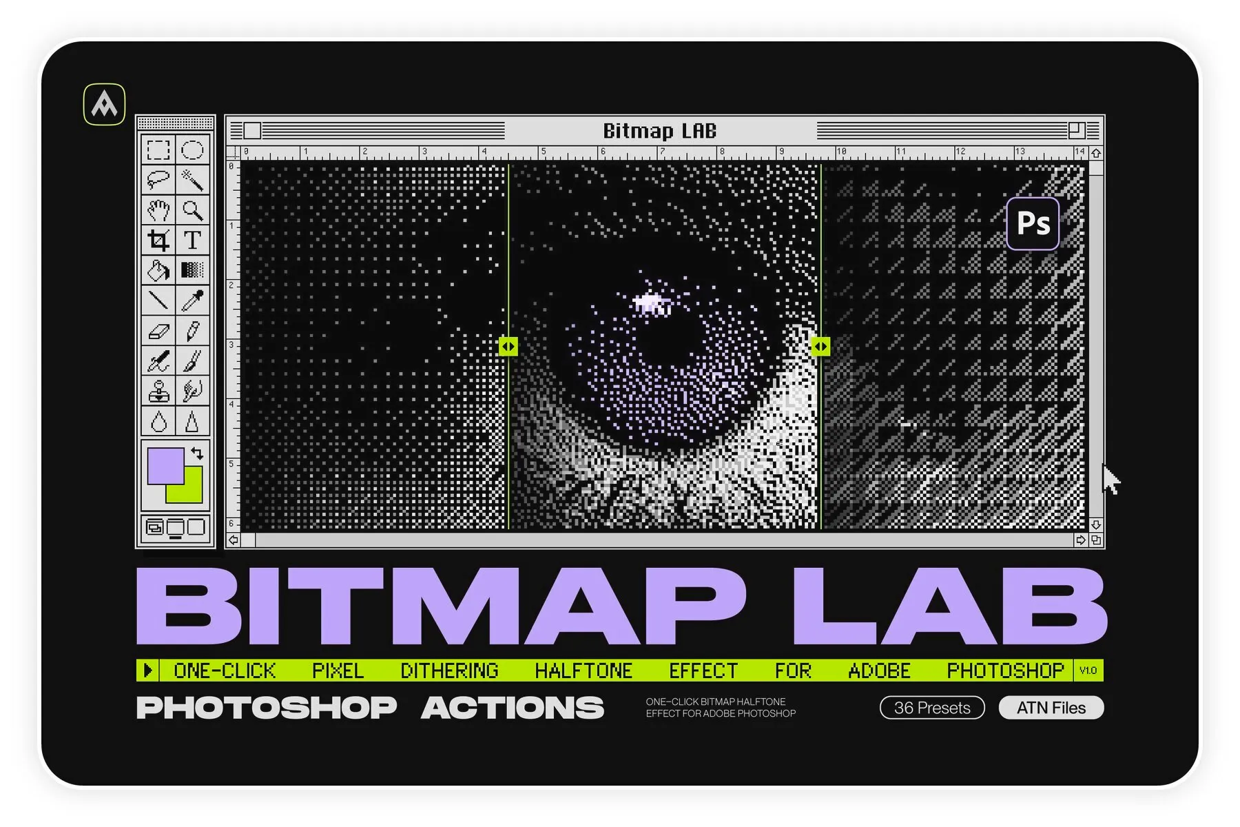 Bitmap LAB – one-click pixel halftone Photoshop action