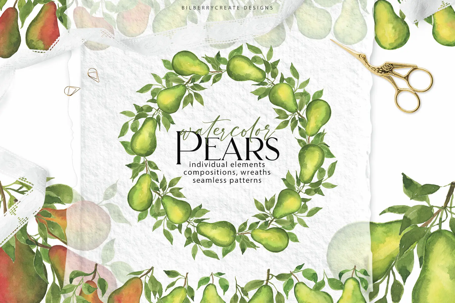 Watercolor Pears art set