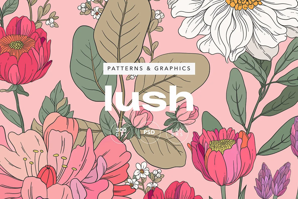 Lush Botanical Pattern and Graphics