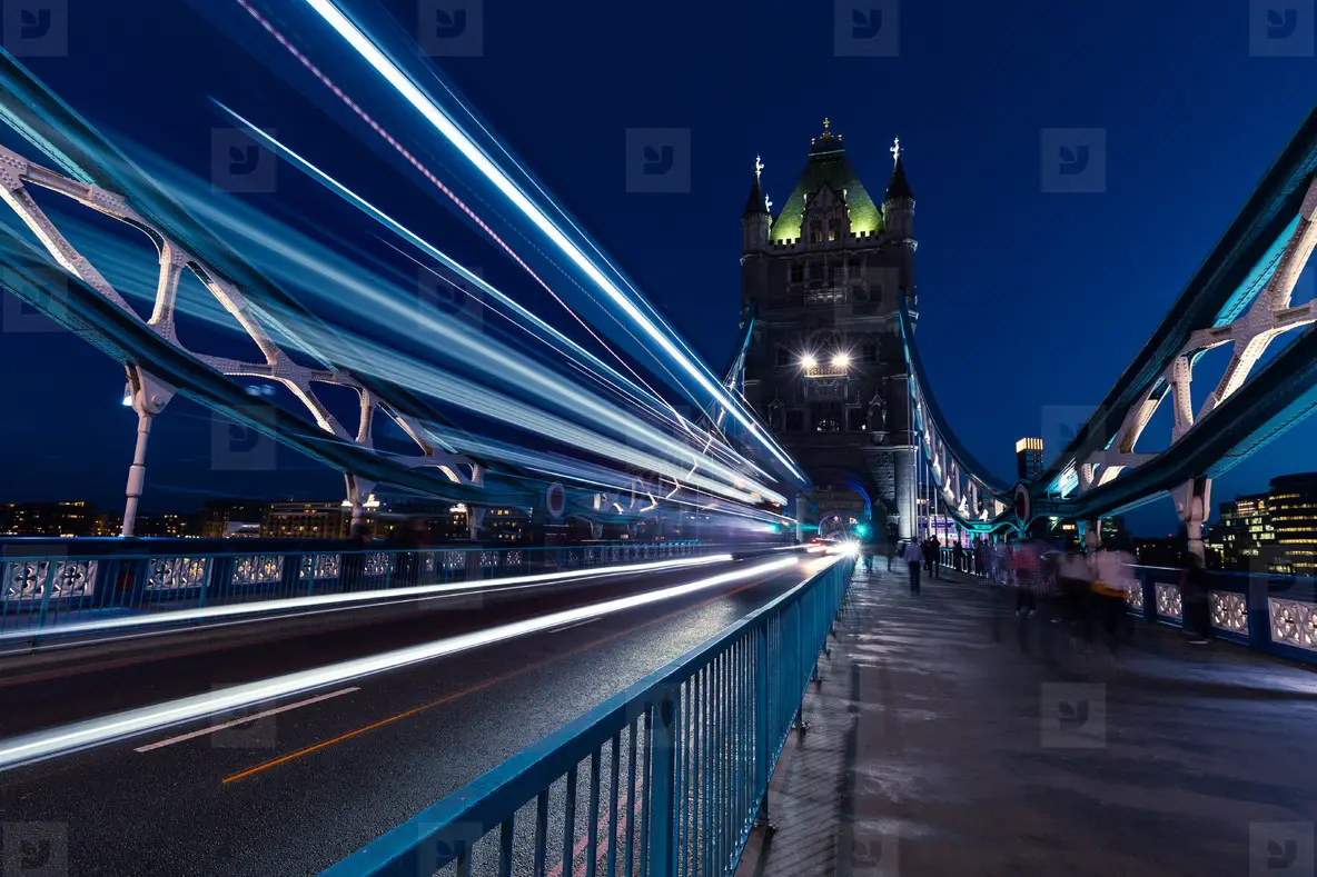 Traffic Light Trails On Tower Bridge In London At Night Photo (143115 ...