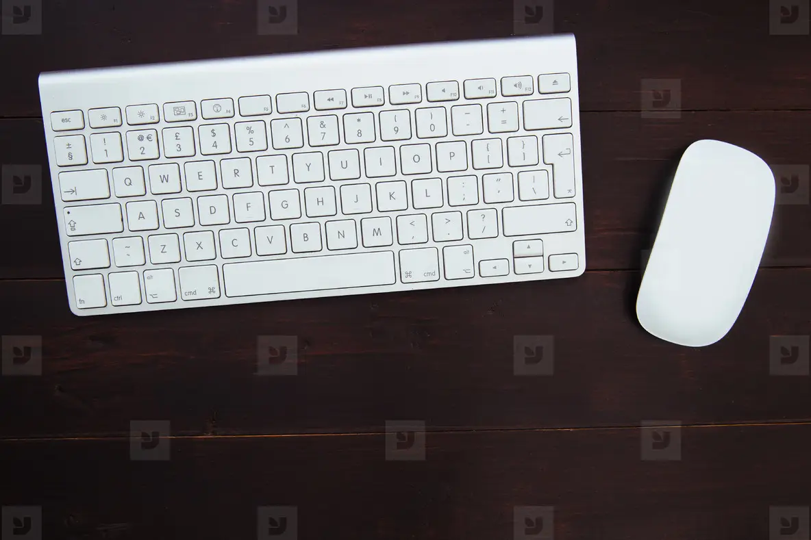 Computer keyboard and mouse wood office desk workspace