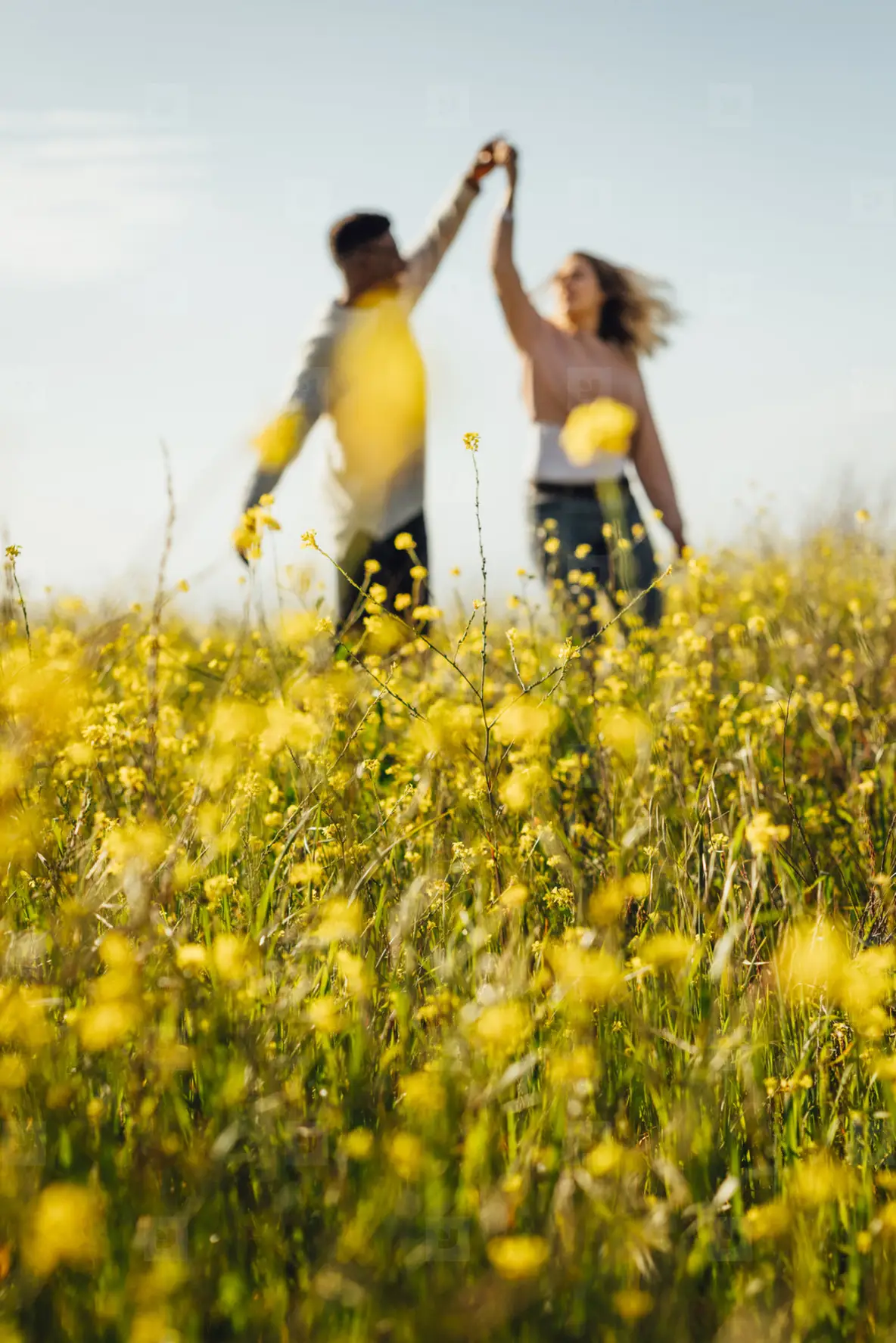 Romantic Couple Dancing In Meadow Of Yellow Flowers Photo (164271 ...