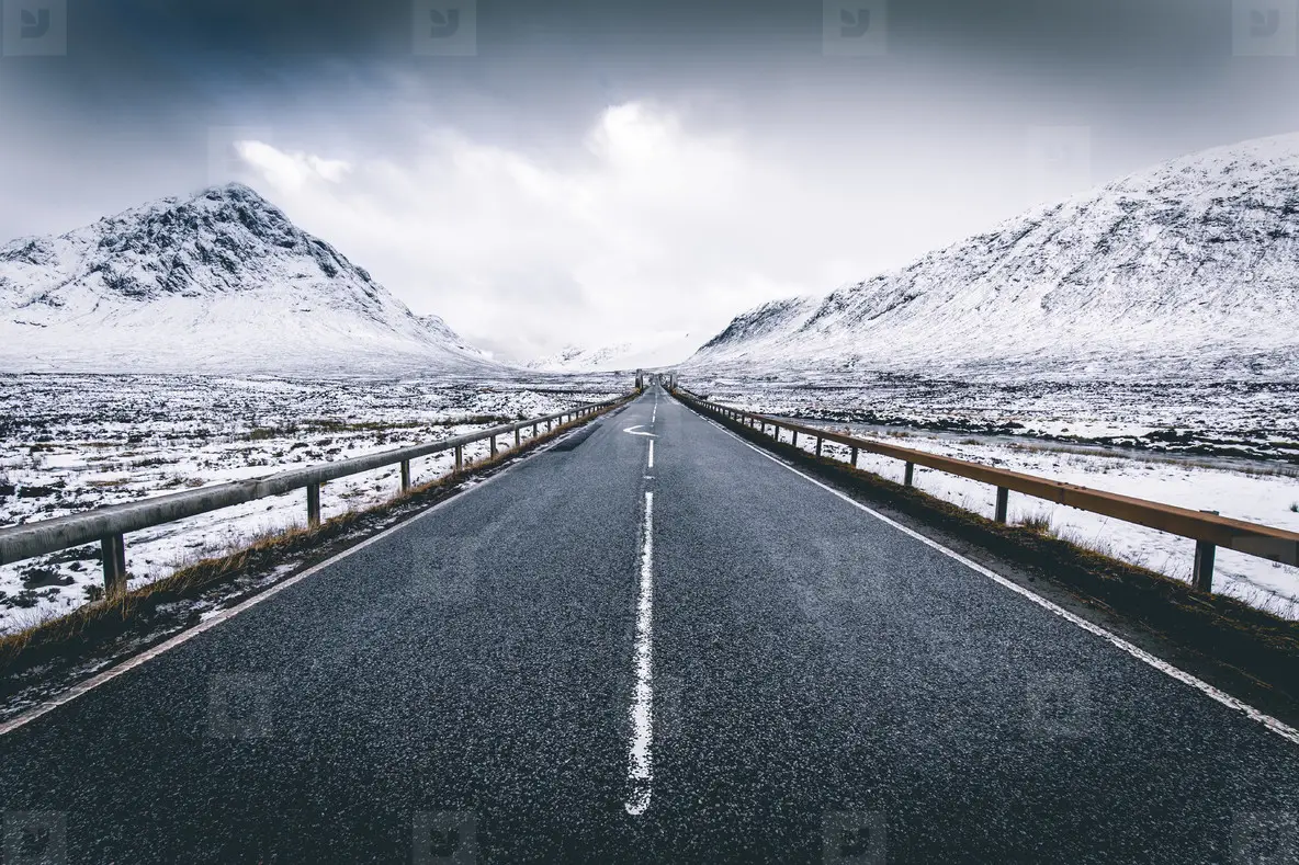 Open Road Winter Snow Mountain Landscape In Glencoe Scotland Photo (165551)  - YouWorkForThem, image size:1184x789