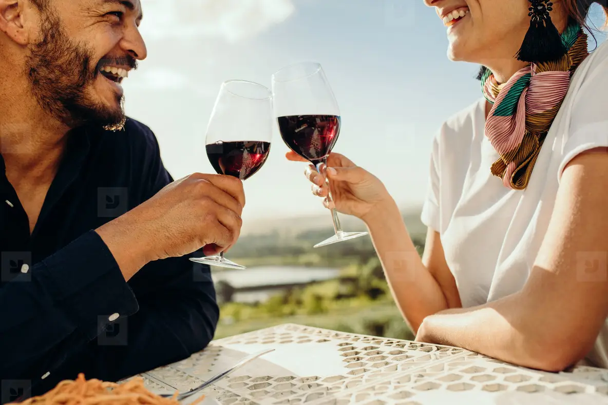 Smiling couple on a wine date