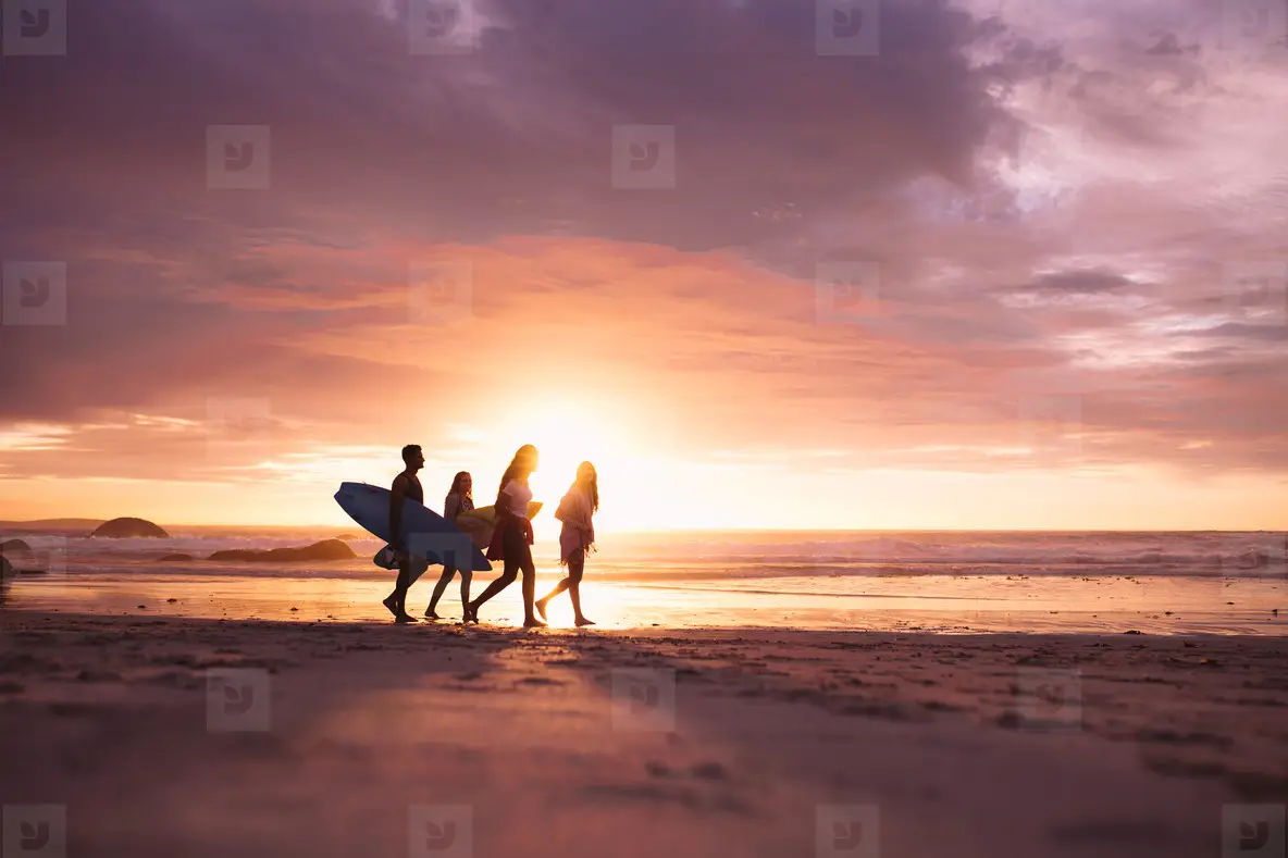 Silhouette Of People Walking On Beach At Sunset Photo (173465 ...