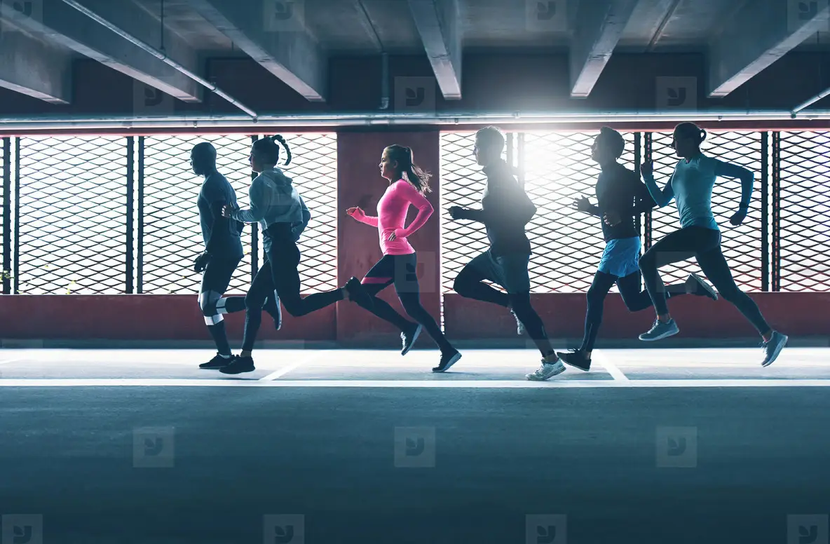 Group Of Diverse Urban Runners In A Car Park Photo (174597 ...