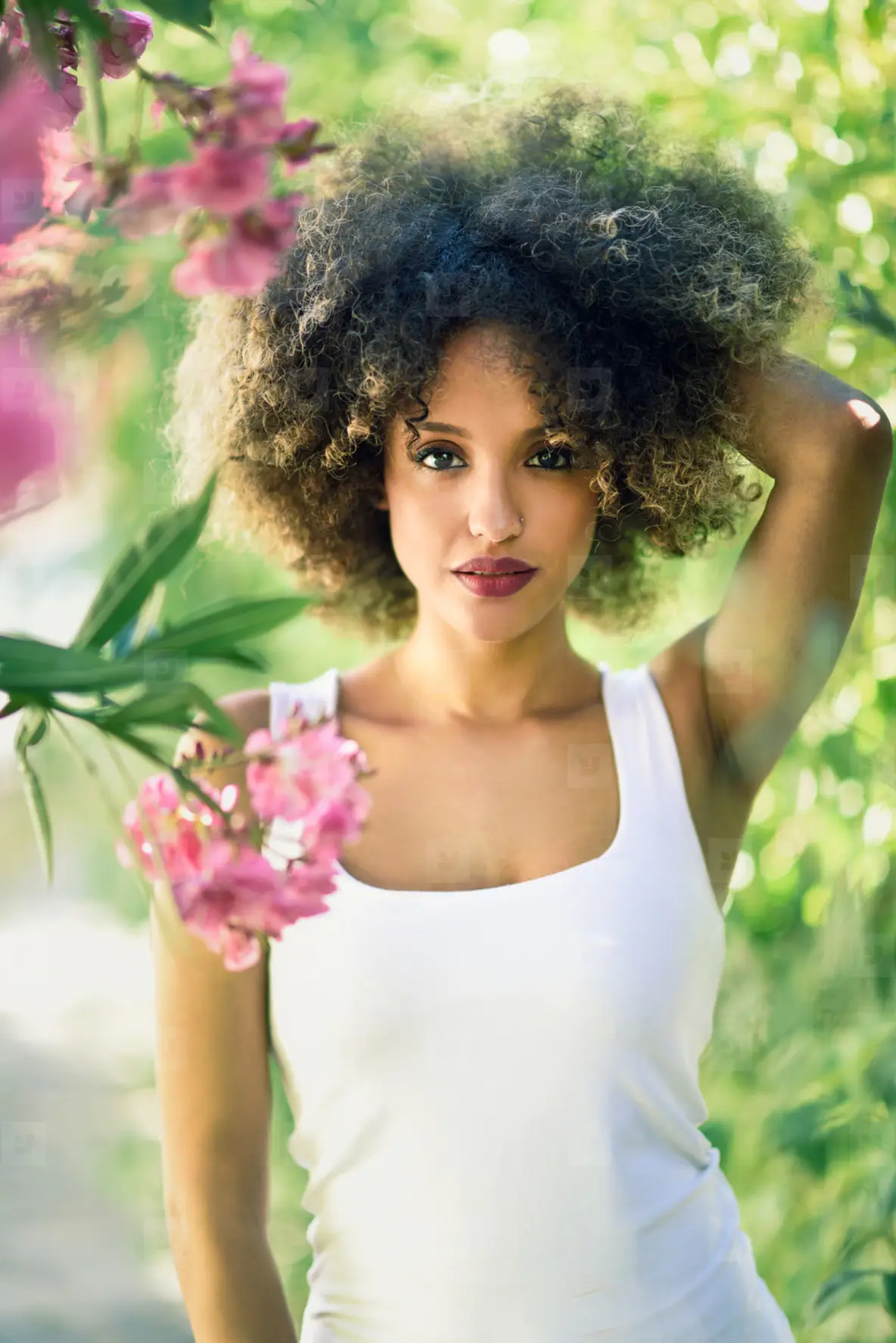 Young Black Woman With Afro Hairstyle Smiling In Urban Park Photo ...