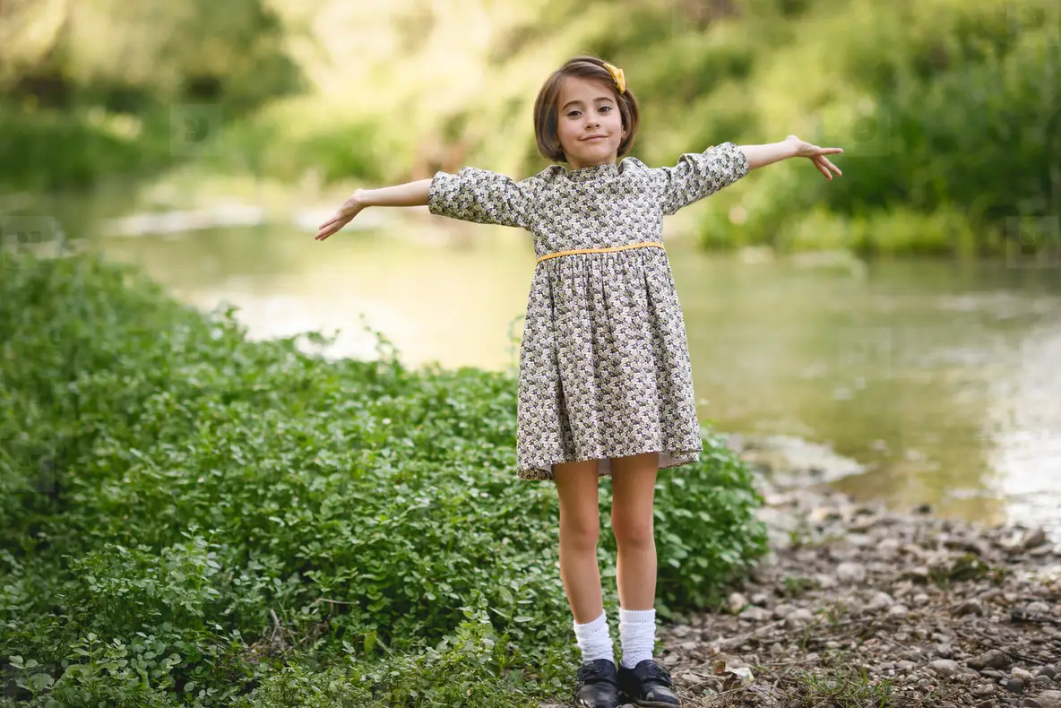 Little young girls Little Girl In Nature Stream Wearing Beautiful Dress Photo (185437) -  YouWorkForThem