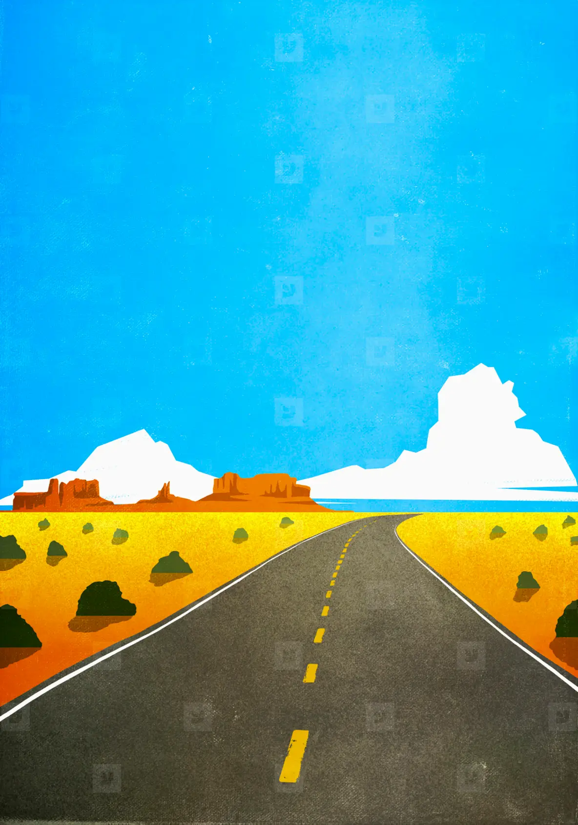 Road through remote  arid desert landscape