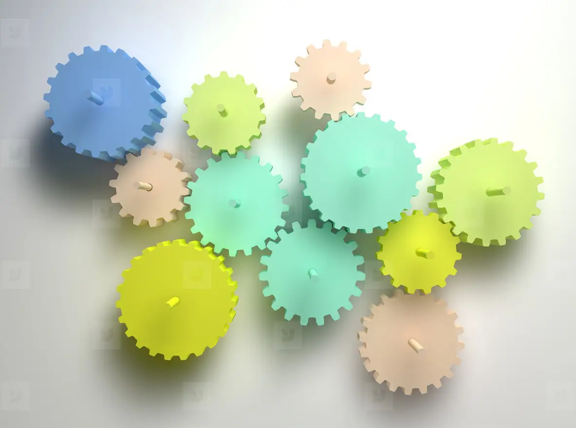concept illustration abstract workflow machine gear cooperation
