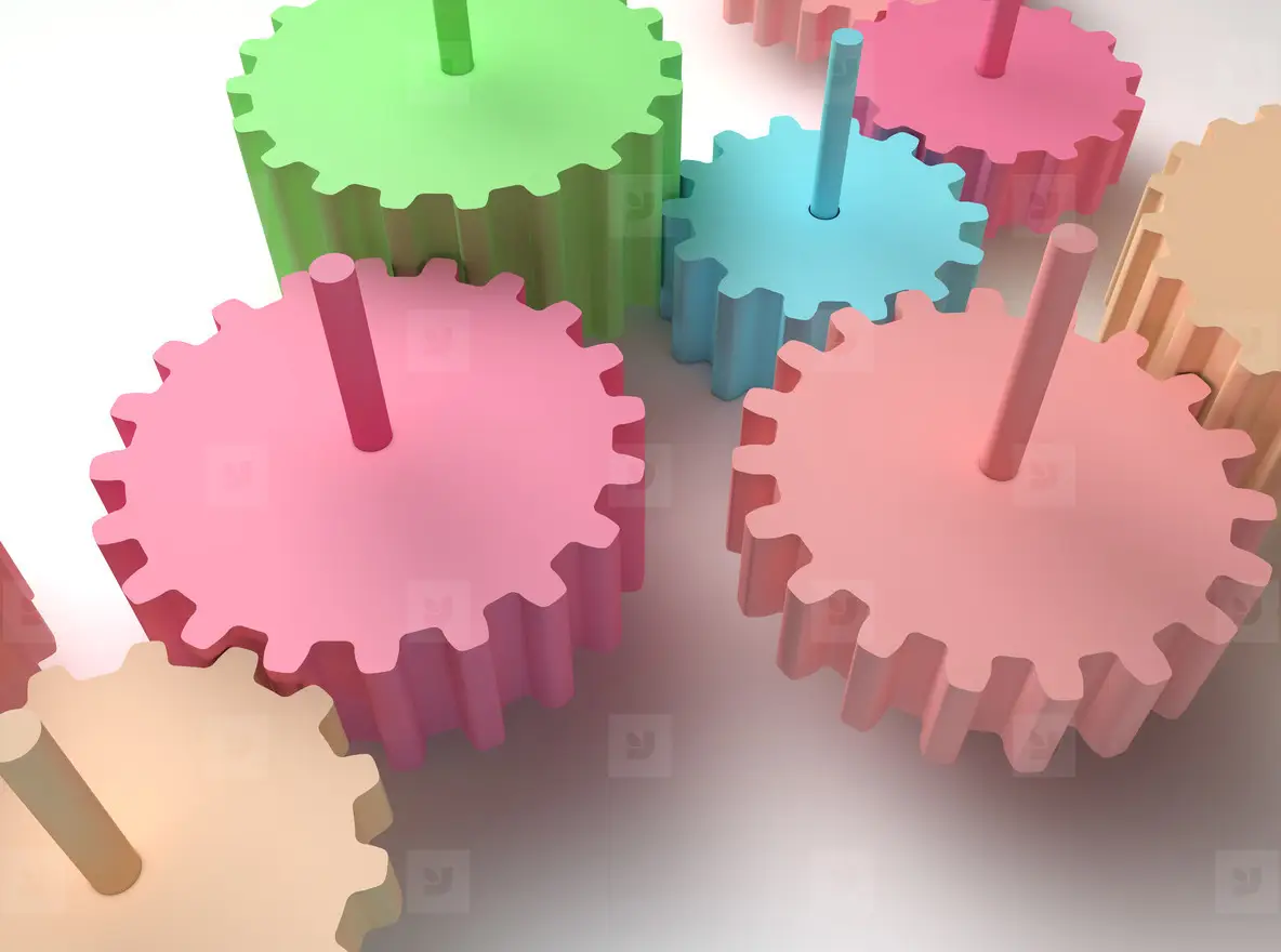 concept illustration abstract workflow machine gear cooperation