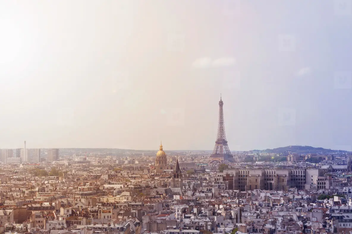 Cityscape of Paris  France  View of the Eiffel tower  Toned image